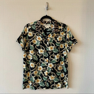 RARE-DENIM Supply Ralph Lauren-Hawaiian/Leopard collar Detail Button Down